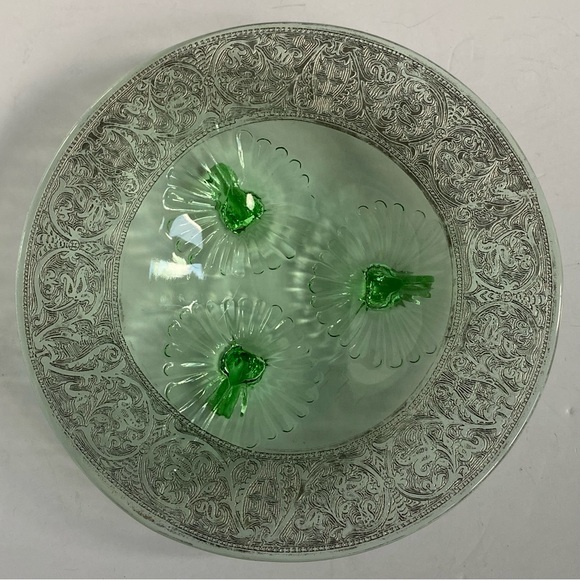 Depression Glass Footed Dish Etched Platter Plate 7” Candy Cookies Decor EUC - Picture 1 of 16
